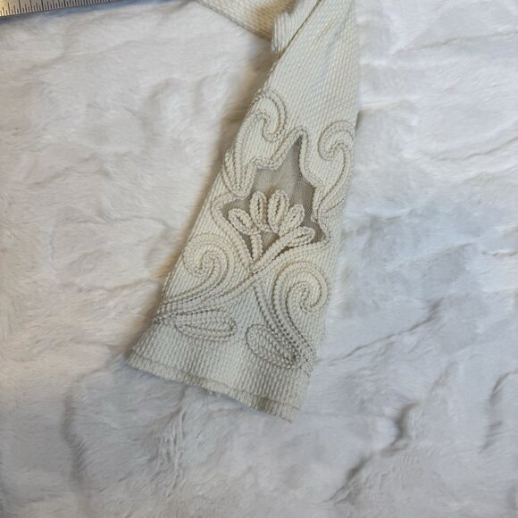 FREE PEOPLE Long Embroidered Sleeve Thermal Top Shirt Knit Cream Ivory XS - Picture 8 of 10